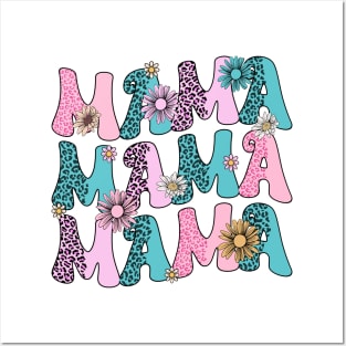 Groovy Mama Retro Flowers Women Mother's Day Wildflower Mom Posters and Art